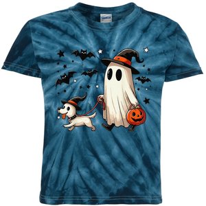 Funny Ghost Walking Dog Spooky Season Halloween Coquette Gift Kids Tie-Dye T-Shirt