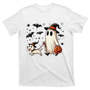 Funny Ghost Walking Dog Spooky Season Halloween Coquette Gift T-Shirt