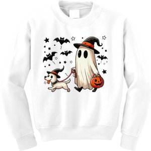 Funny Ghost Walking Dog Spooky Season Halloween Coquette Gift Kids Sweatshirt