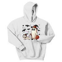 Funny Ghost Walking Dog Spooky Season Halloween Coquette Gift Kids Hoodie