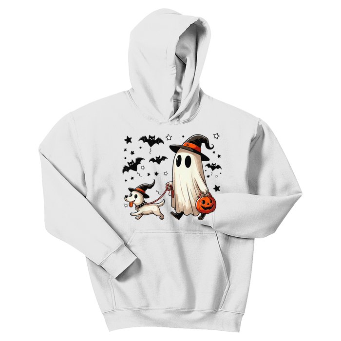 Funny Ghost Walking Dog Spooky Season Halloween Coquette Gift Kids Hoodie