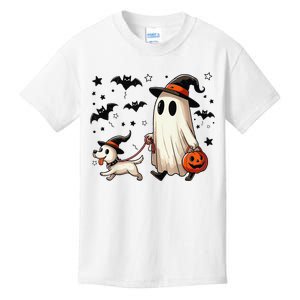 Funny Ghost Walking Dog Spooky Season Halloween Coquette Gift Kids T-Shirt