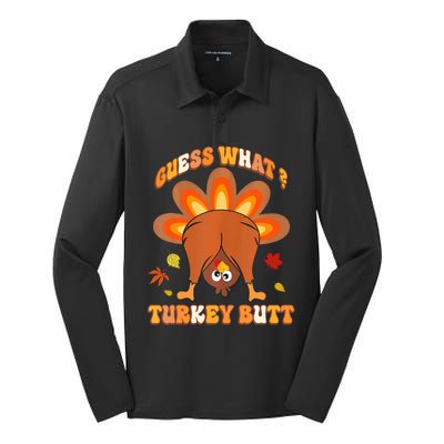 Funny Guess What Turkey Butt Thanksgiving Silk Touch Performance Long Sleeve Polo