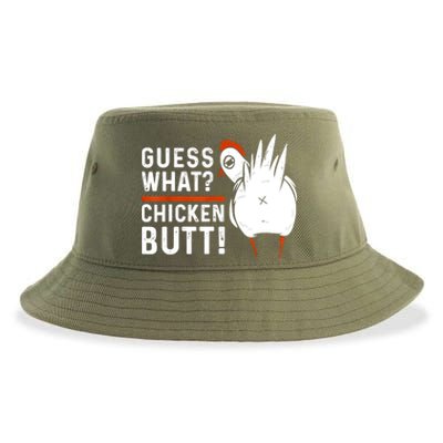 Funny Guess What Chicken Butt! White Design Sustainable Bucket Hat