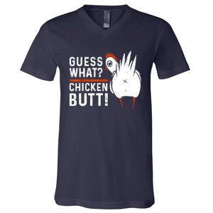 Funny Guess What Chicken Butt! White Design V-Neck T-Shirt