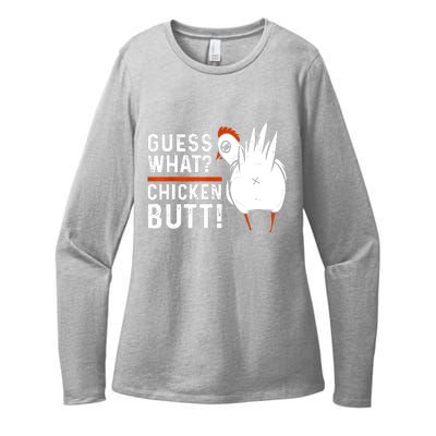 Funny Guess What Chicken Butt! White Design Womens CVC Long Sleeve Shirt