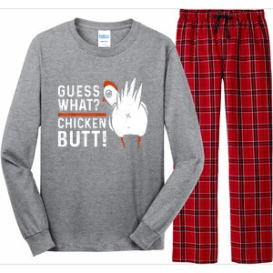 Funny Guess What Chicken Butt! White Design Long Sleeve Pajama Set