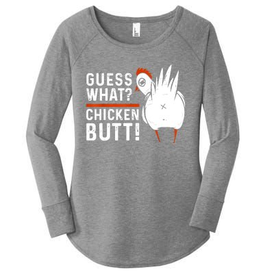 Funny Guess What Chicken Butt! White Design Women's Perfect Tri Tunic Long Sleeve Shirt