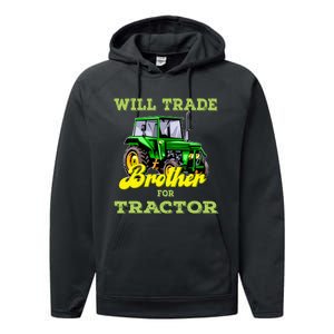 Farming Gift Will Trade Brother For Tractor Farmer Performance Fleece Hoodie