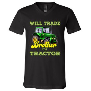 Farming Gift Will Trade Brother For Tractor Farmer V-Neck T-Shirt