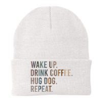 Funny Gift Wake Up Drink Coffee Hug Dog Repeat Knit Cap Winter Beanie