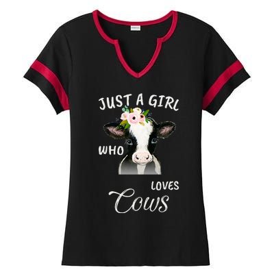 Funny Gift Watercolor Just A Girl Who Loves Cows  Ladies Halftime Notch Neck Tee