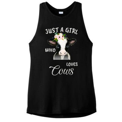 Funny Gift Watercolor Just A Girl Who Loves Cows  Ladies PosiCharge Tri-Blend Wicking Tank