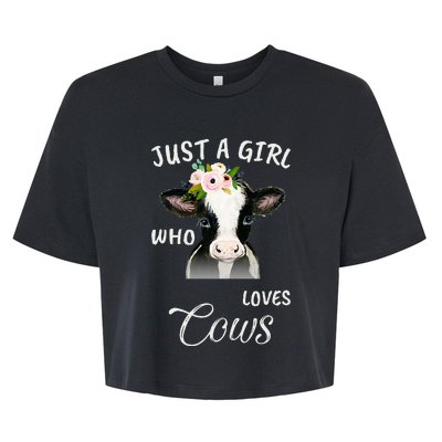 Funny Gift Watercolor Just A Girl Who Loves Cows  Bella+Canvas Jersey Crop Tee