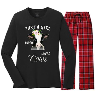 Funny Gift Watercolor Just A Girl Who Loves Cows  Women's Long Sleeve Flannel Pajama Set 