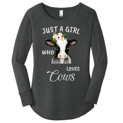 Funny Gift Watercolor Just A Girl Who Loves Cows  Women's Perfect Tri Tunic Long Sleeve Shirt