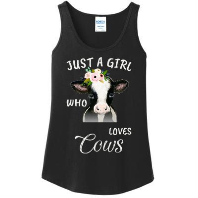 Funny Gift Watercolor Just A Girl Who Loves Cows  Ladies Essential Tank