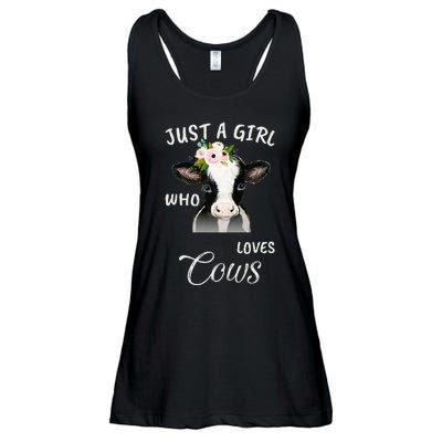 Funny Gift Watercolor Just A Girl Who Loves Cows  Ladies Essential Flowy Tank