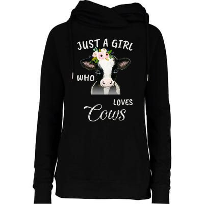 Funny Gift Watercolor Just A Girl Who Loves Cows  Womens Funnel Neck Pullover Hood