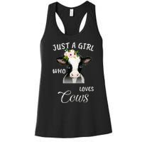 Funny Gift Watercolor Just A Girl Who Loves Cows  Women's Racerback Tank