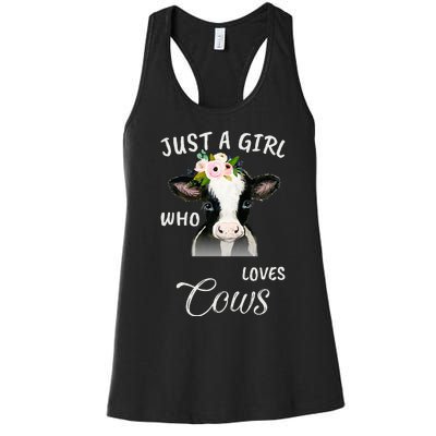 Funny Gift Watercolor Just A Girl Who Loves Cows  Women's Racerback Tank