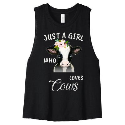 Funny Gift Watercolor Just A Girl Who Loves Cows  Women's Racerback Cropped Tank