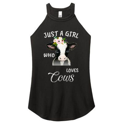 Funny Gift Watercolor Just A Girl Who Loves Cows  Women's Perfect Tri Rocker Tank