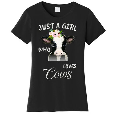 Funny Gift Watercolor Just A Girl Who Loves Cows  Women's T-Shirt