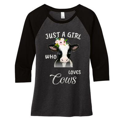 Funny Gift Watercolor Just A Girl Who Loves Cows  Women's Tri-Blend 3/4-Sleeve Raglan Shirt