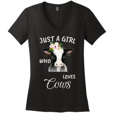 Funny Gift Watercolor Just A Girl Who Loves Cows  Women's V-Neck T-Shirt