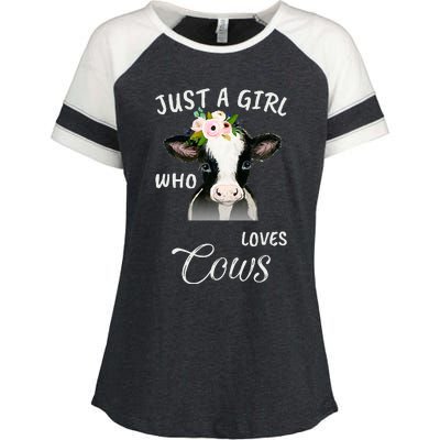 Funny Gift Watercolor Just A Girl Who Loves Cows  Enza Ladies Jersey Colorblock Tee