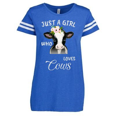 Funny Gift Watercolor Just A Girl Who Loves Cows  Enza Ladies Jersey Football T-Shirt