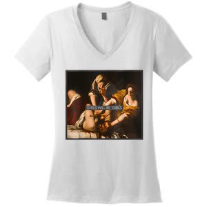 Feminism Girl Will Be Girl Judith Holofernes Funny Women's V-Neck T-Shirt