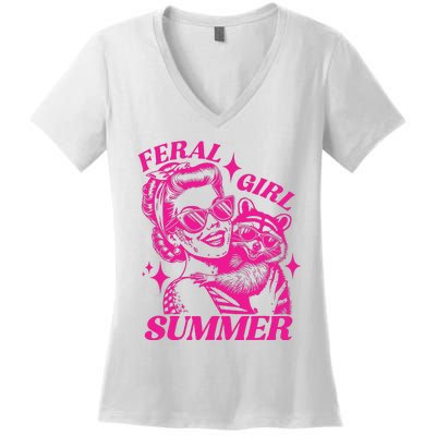 Feral Girl Women Women's V-Neck T-Shirt