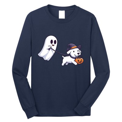 Funny Ghost Walking Dog Ghost Dog Halloween Night Long Sleeve Shirt