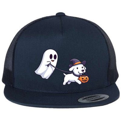Funny Ghost Walking Dog Ghost Dog Halloween Night Flatbill Hat