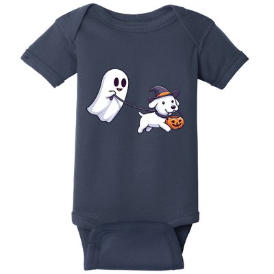 Funny Ghost Walking Dog Ghost Dog Halloween Night Baby Bodysuit