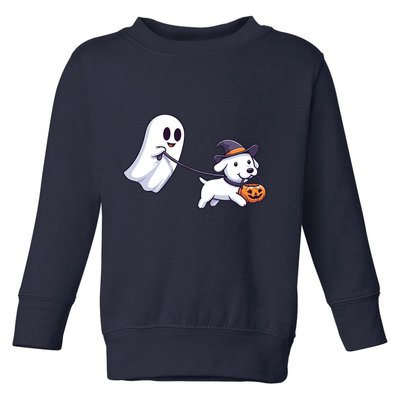 Funny Ghost Walking Dog Ghost Dog Halloween Night Toddler Sweatshirt