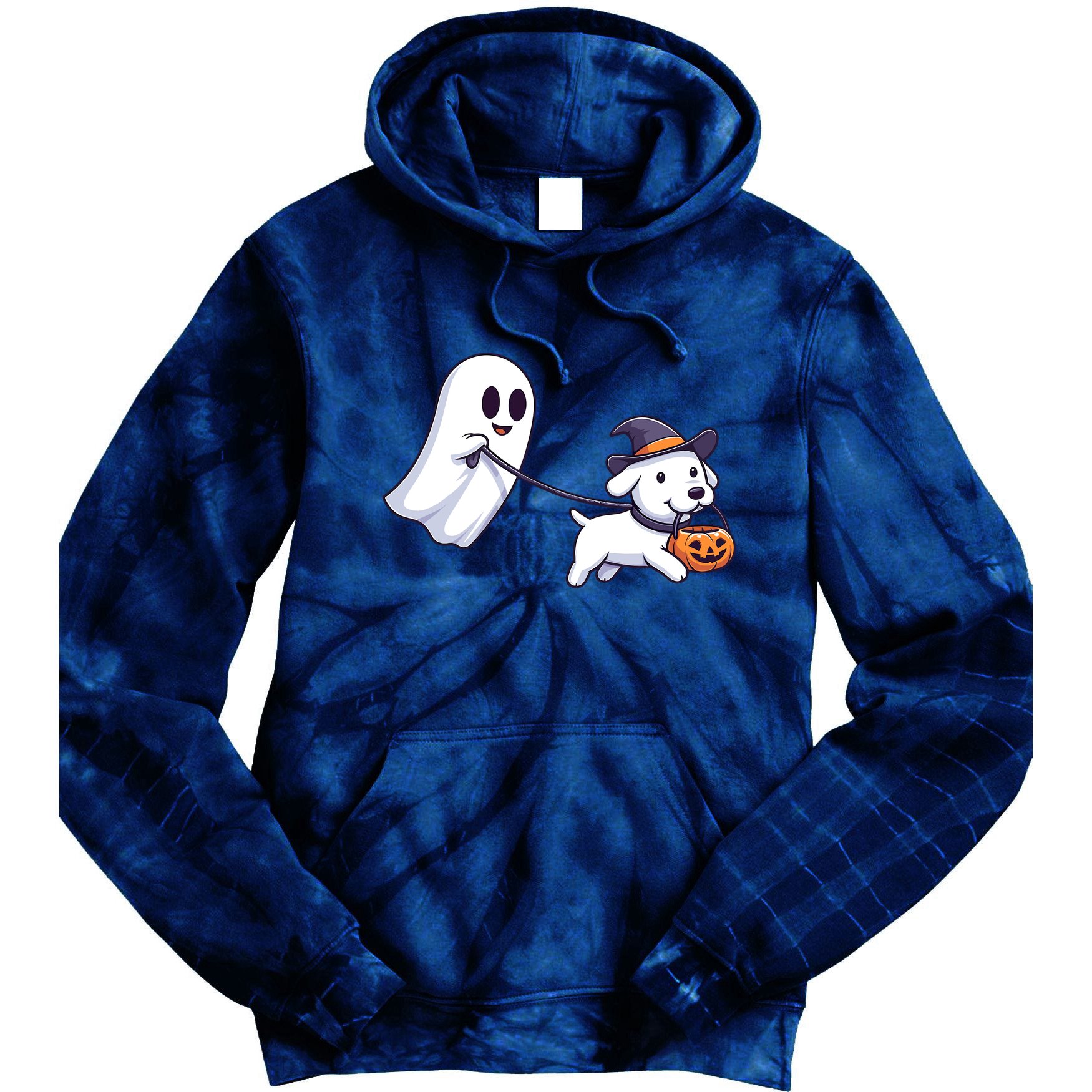 Funny Ghost Walking Dog Ghost Dog Halloween Night Tie Dye Hoodie