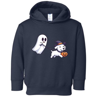 Funny Ghost Walking Dog Ghost Dog Halloween Night Toddler Hoodie