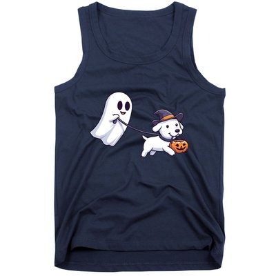 Funny Ghost Walking Dog Ghost Dog Halloween Night Tank Top
