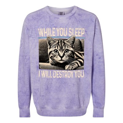 Funny Graphic While You Sleep I Will Destroy You Cat Colorblast Crewneck Sweatshirt