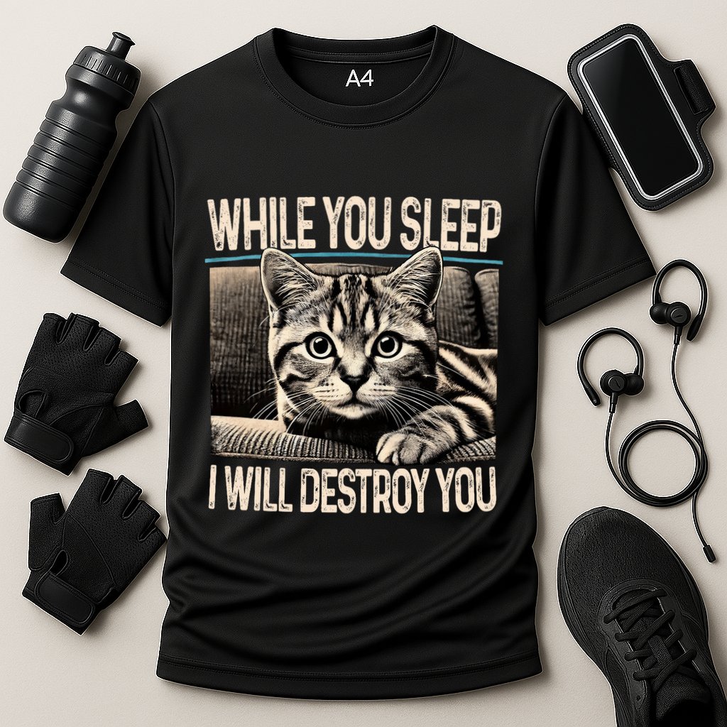Funny Graphic While You Sleep I Will Destroy You Cat Performance Shirt