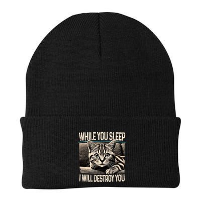 Funny Graphic While You Sleep I Will Destroy You Cat Beanie