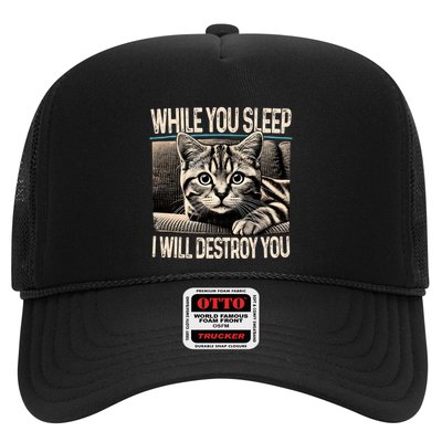 Funny Graphic While You Sleep I Will Destroy You Cat Trucker Hat