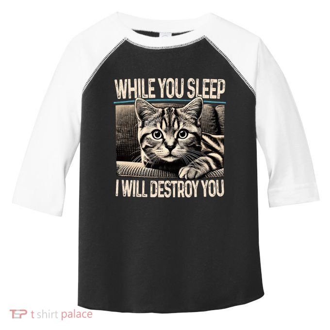 Funny Graphic While You Sleep I Will Destroy You Cat Toddler Fine Jersey T-Shirt