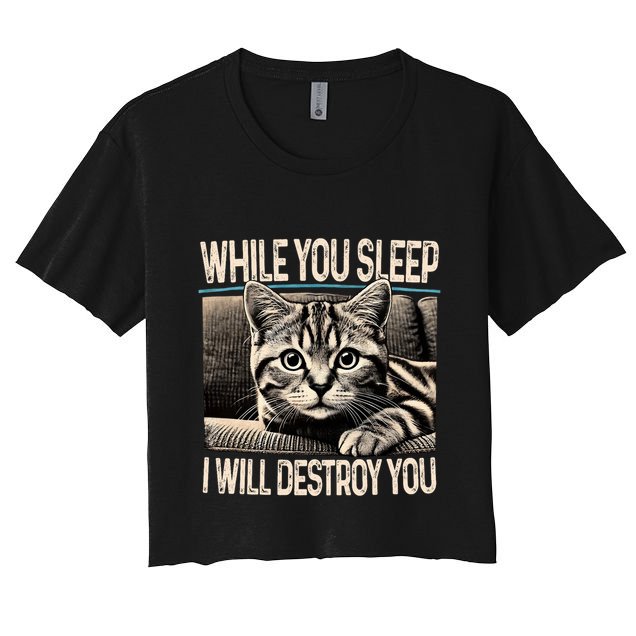 Funny Graphic While You Sleep I Will Destroy You Cat Crop Top
