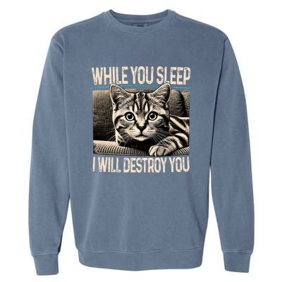 Funny Graphic While You Sleep I Will Destroy You Cat Garment-Dyed Sweatshirt