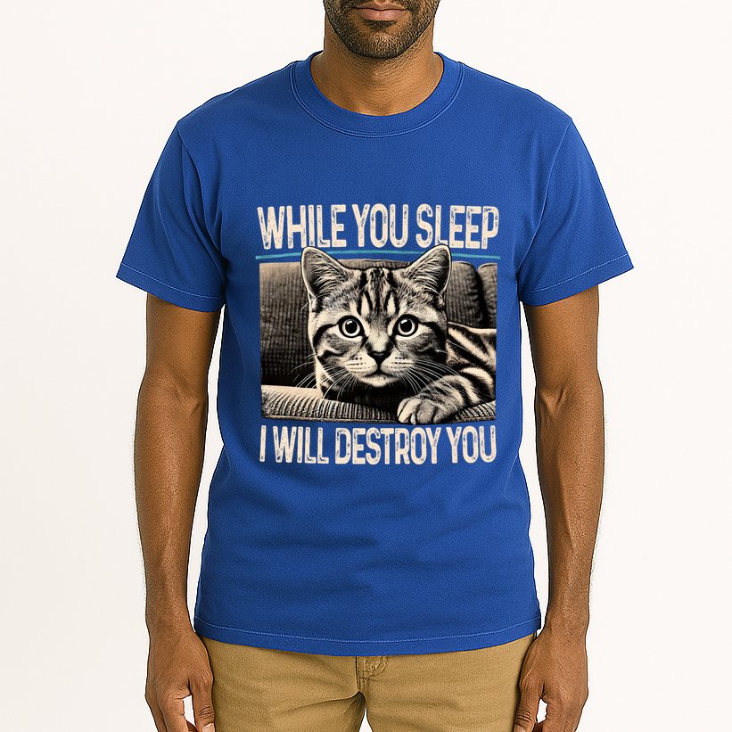 Funny Graphic While You Sleep I Will Destroy You Cat Tall T-Shirt
