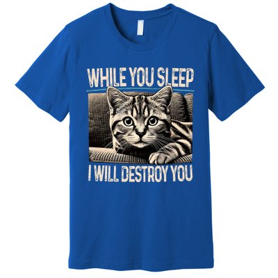 Funny Graphic While You Sleep I Will Destroy You Cat Premium T-Shirt